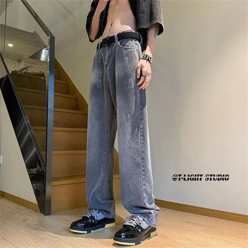 

Vintage Casual Jeans Spring Autumn High Waist Hip Hop Loose Wide Leg Pants Korean Solid Straight Denim Trousers New Fashion A32