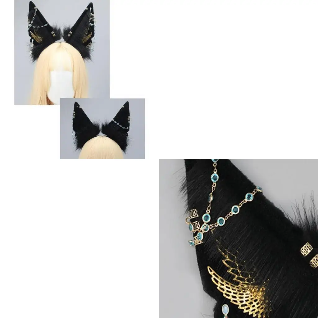 

A52E повязка на голову в форме волчьих ушей для взрослых с висячими украшениями, пасхальный обруч для волос