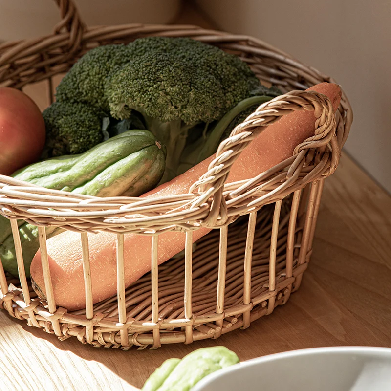 

Willow Woven Basket Double Ear Basket Bamboo Household Storage Rattan Woven Vegetable Washing Basket