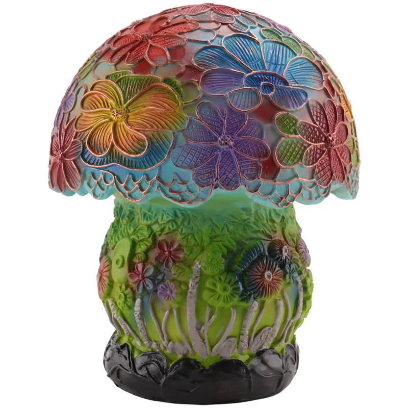 AB46-Creative Stained Glass Mushroom Table Lamp Vintage Animal Plant Series Shaped Resin Bedroom Decora Household