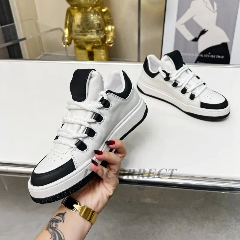 2024 Fashion Cowhide Thick Soled Women\'s Sports Shoes Full Leather Casual Tennis Shoes Running Outdoor Platform Women\'s Shoes