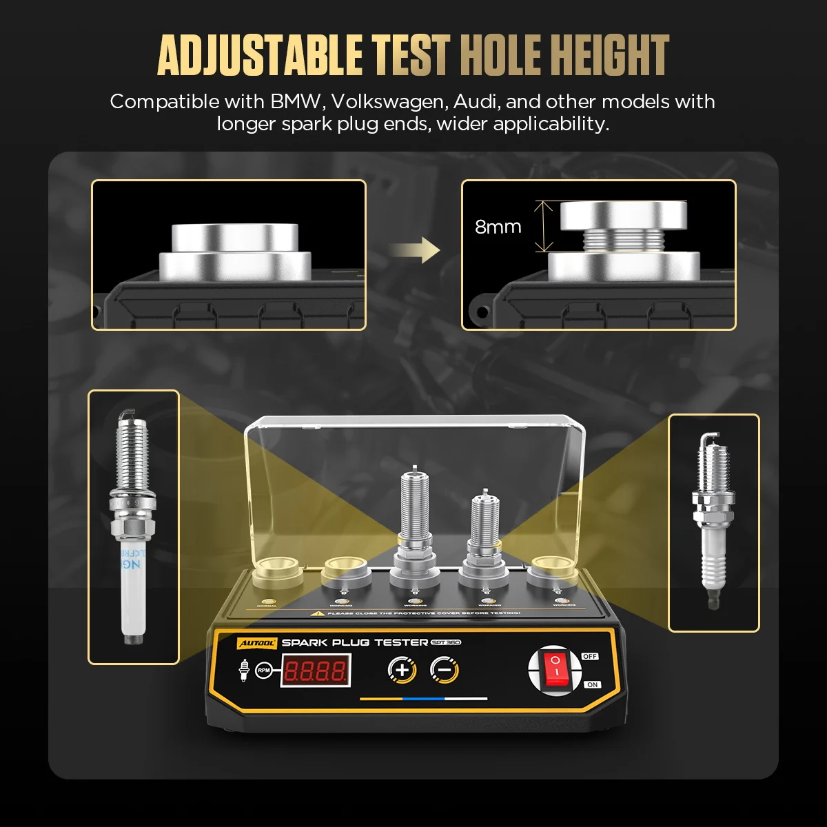 Autool spt360 neueste auto zündkerzen tester zünd tester 220v 110v automobil diagnose werkzeug 5 loch zündkerzen analysator – Detail 3