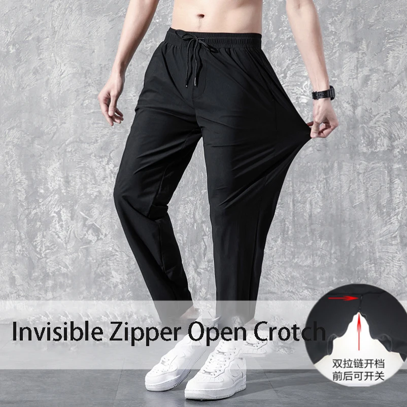 

Autumn Winter Men Invisible Zipper Open Crotch Pants Sports Casual Black Plus Size Loose Trousers