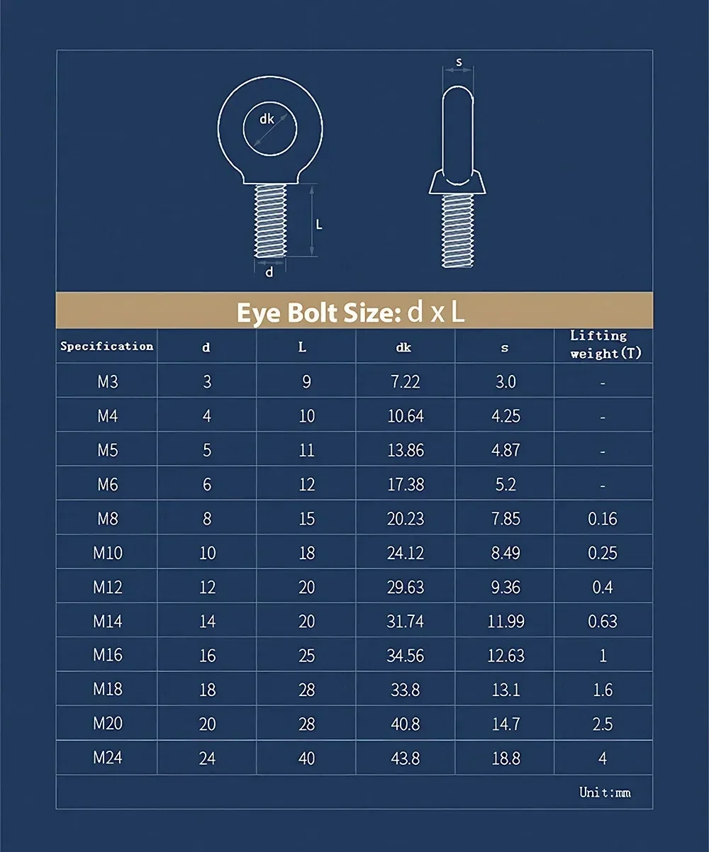 1PCS A2 304 Stainless Steel Lifting Eye Screw Bolts M3 M4 M5 M6 M8 M10 M12 M14 M16 M20 M24 Round Ring Hook Bolt Screw