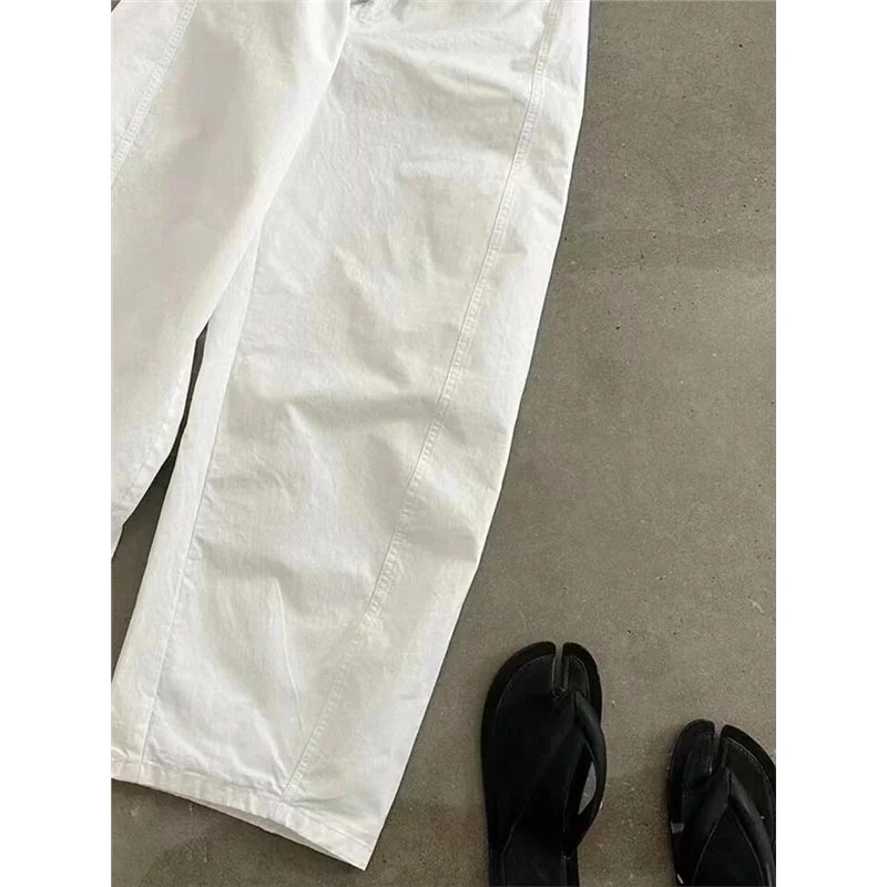 Consigliato Pantaloni da lavoro larghi dritti drappeggiati a vita alta da donna di piccole dimensioni bianchi estivi sottili Pantaloni casual