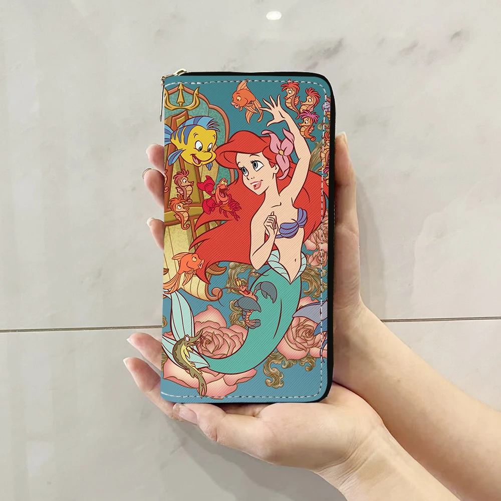 กระเป๋าเอกสารลายการ์ตูนอนิเมะเรื่อง Disney Princess Beauty Beast กระเป๋าใส่เหรียญแบบลำลองมีซิปกระเป๋าใส่บัตรกระเป๋าถือใส่ของของขวัญสำหรับทุกเพศ