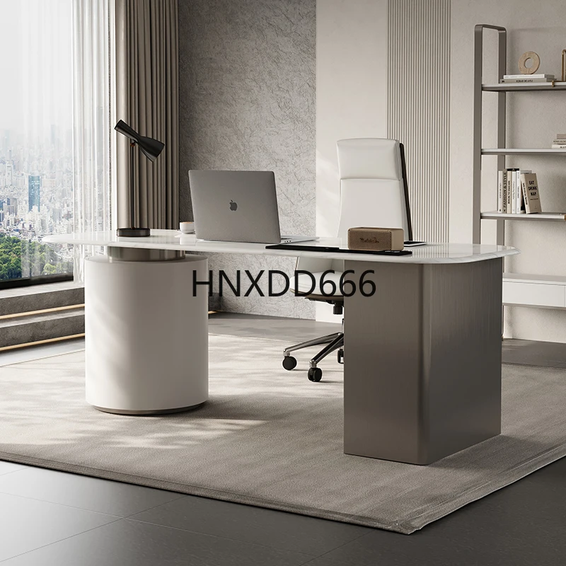 مكتب كمبيوتر مكتبي فاخر من Light Rock Slab، مكتب كتابة بمظهر خرساني بسيط وحديث للمنزل والمكتب