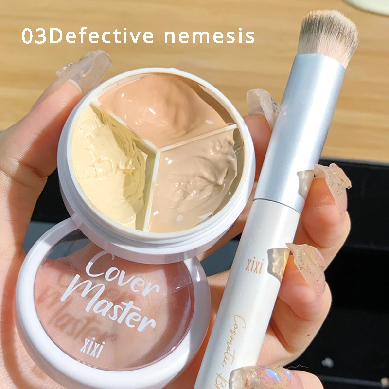 Cover Dark Circles Acne Pores Cream Concealer Palette Foundation Cream 3-Color Full Coverage Face Makeup Base Suit for All Skin