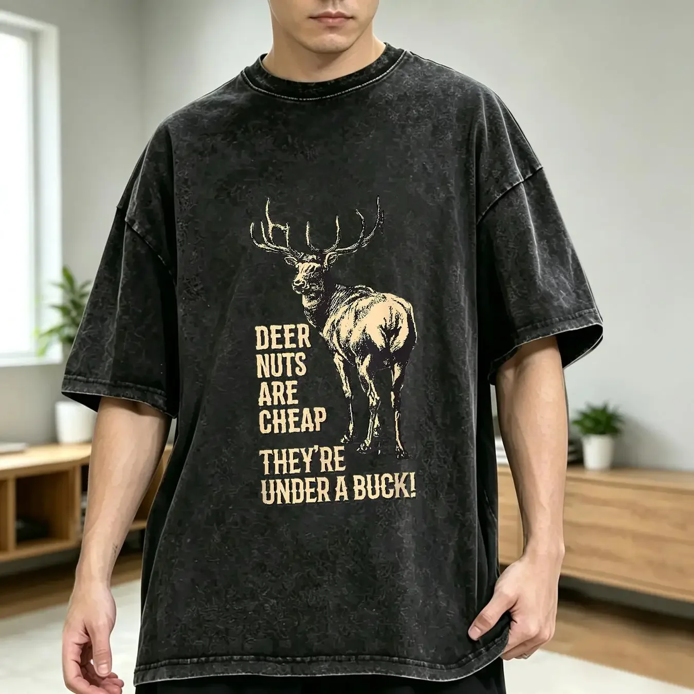 washed T Shirt Deer Nuts Are Cheap They're Under A Buck Funn Handbags Portable Shopping Bag Large Capacity vintage Washed