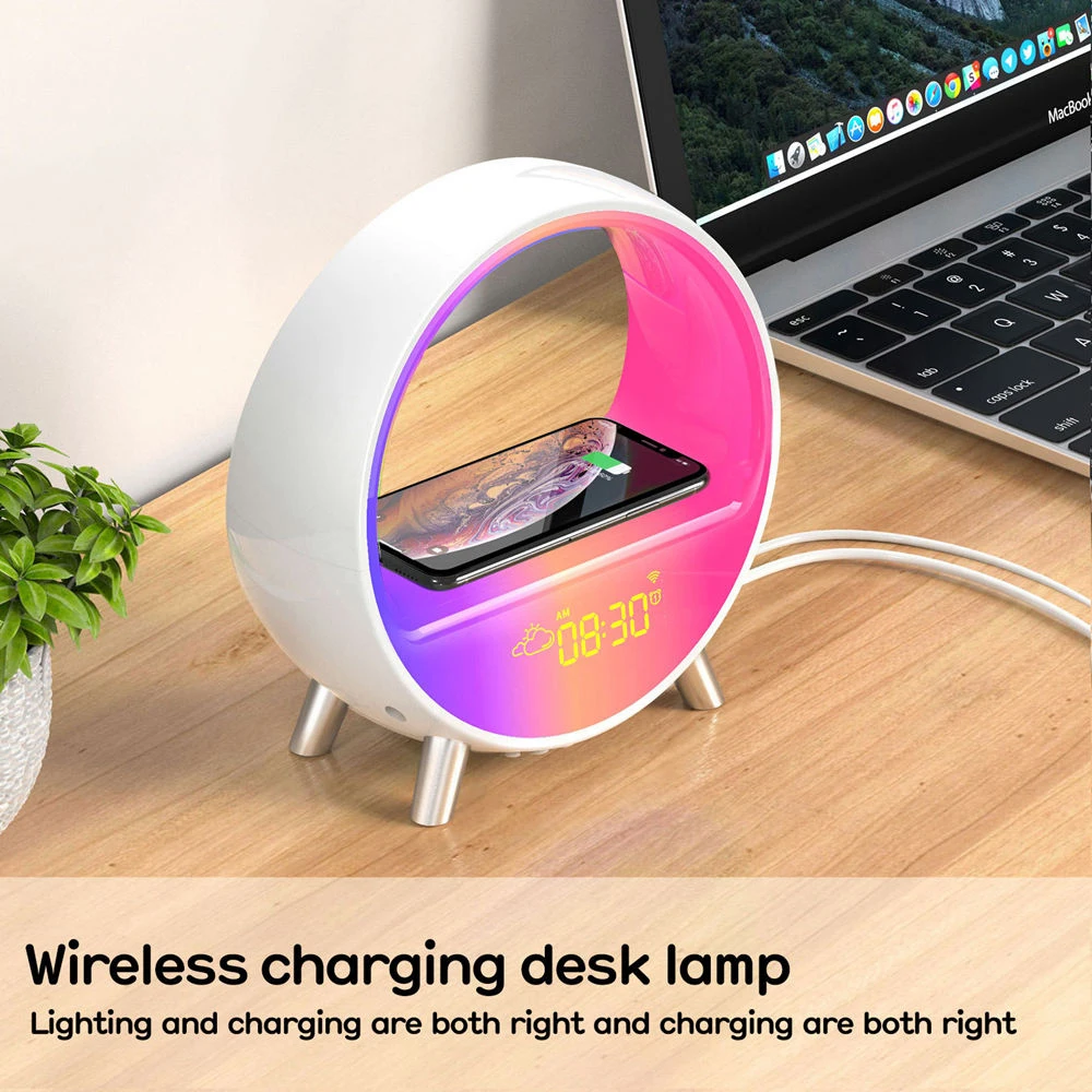 LED Sunrise Wake-up Light Smart Alarm Clock 15W Fast Wireless Charger Night Light for Bedroom Bedside White Noise Ambient Lamp