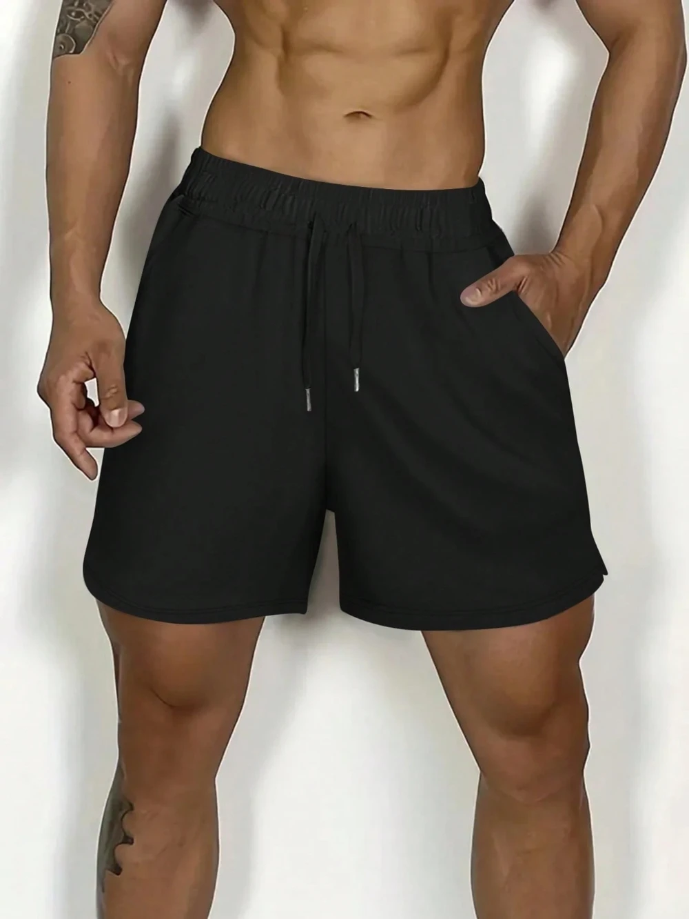 

Men's solid color drawstring belt pocket casual sports shorts fitness running shorts men's sports shorts men clothing