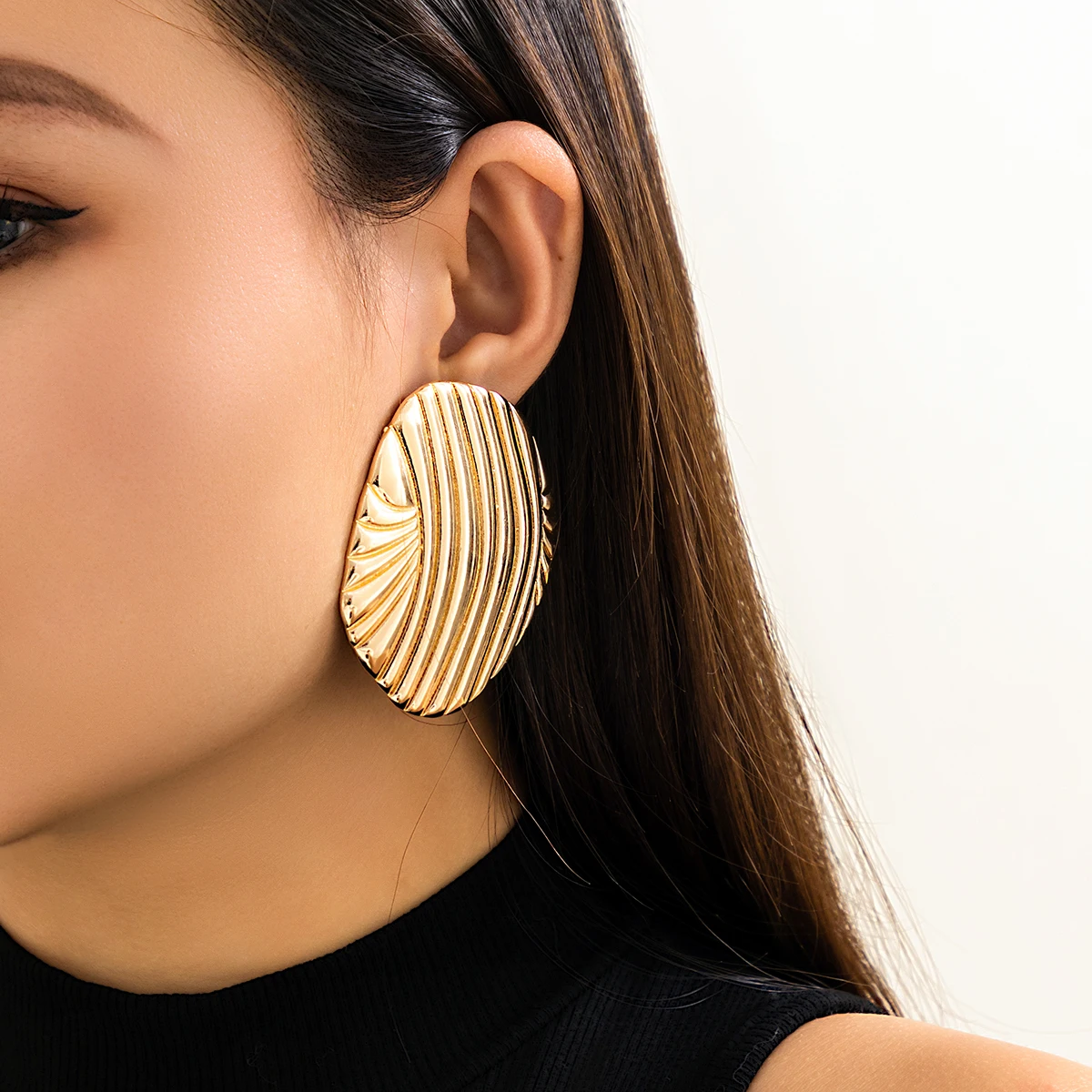 IngeSight.Z Vintage Metal Big Oval Stripe Stud Earrings for Women Punk Gold Color Geometric Earrings Party Jewelry Gift 2023