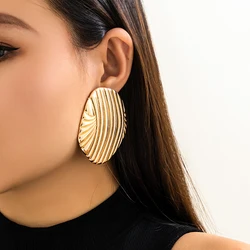 IngeSight.Z Vintage Metal Big Oval Stripe Stud Earrings for Women Punk Gold Color Geometric Earrings Party Jewelry Gift 2023