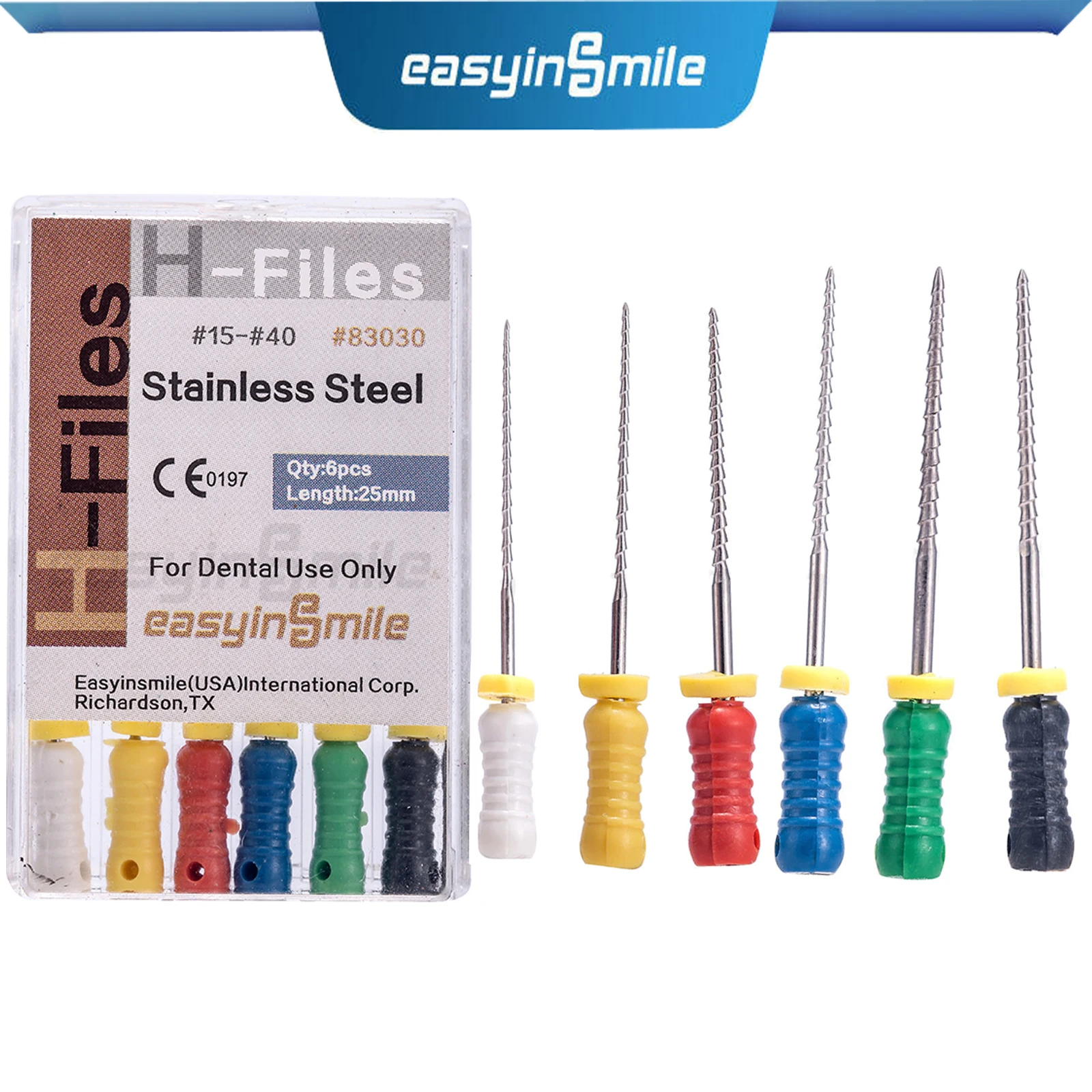 10Packs EASYINSMILE Dental Endo Hand File H-Files Stainless Steel Hand Use for Root Canal 25MM  #15-40 Flexible