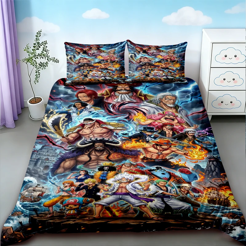Luffy 3pcs Duvet Cover Set One Piece Cartoon Bedding Set Luffy Breathable Quilt Cover Queen King Size for Bedroom Decor - view 2