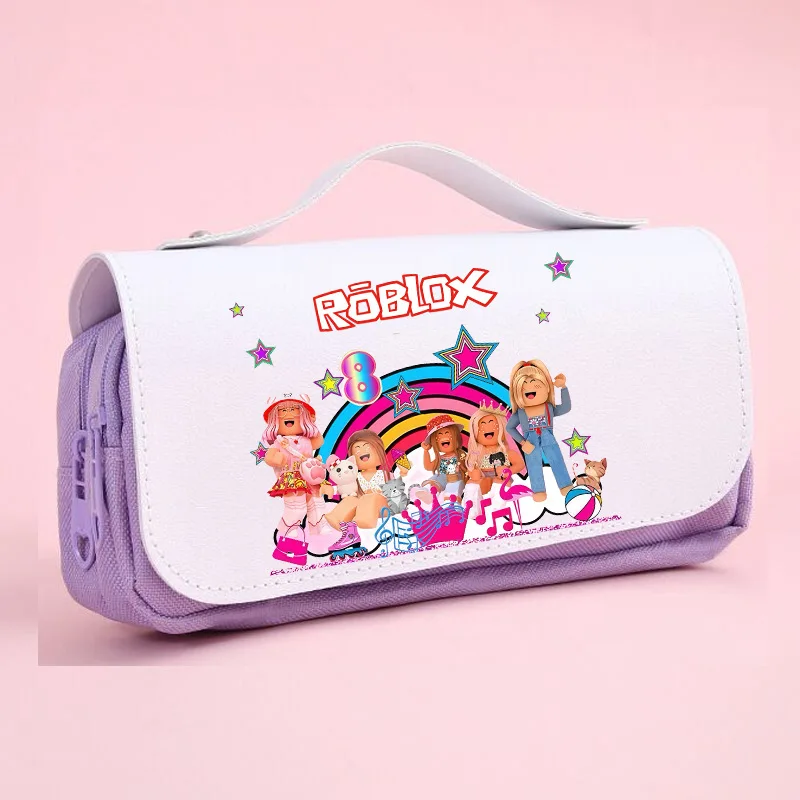 เกม Roblox ดินสอน่ารักสีชมพูกระเป๋าขนาดใหญ่ความจุปากกากระเป๋าเครื่องเขียนอุปกรณ์โรงเรียนสําหรับเด็กผู้หญิงของขวัญ