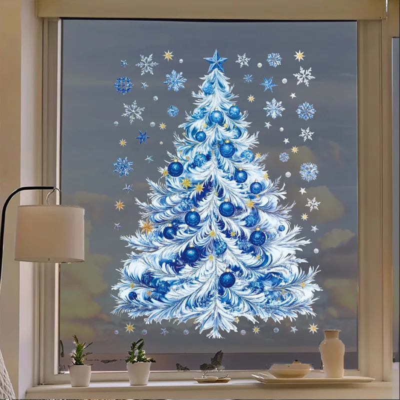 عطلة جو ديكور شجرة عيد الميلاد المشهد ملصقات نافذة للأطفال غرفة جدار الشارات غرفة المعيشة شرفة PVC يتمسك للإزالة #4