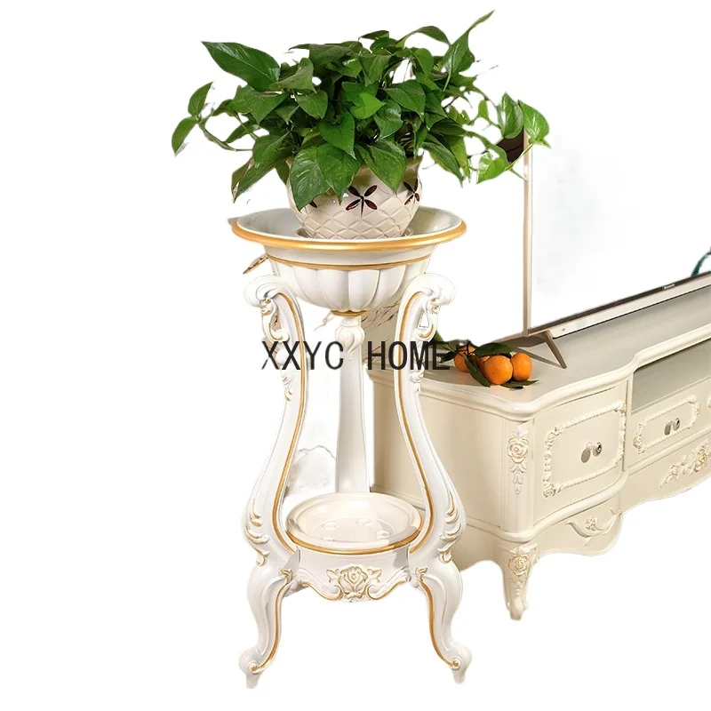 

European Living Room Stand For Flowers Multilayer Resin Carved Drawing Planter Elegant Flower Shelf Classic Plant Rack