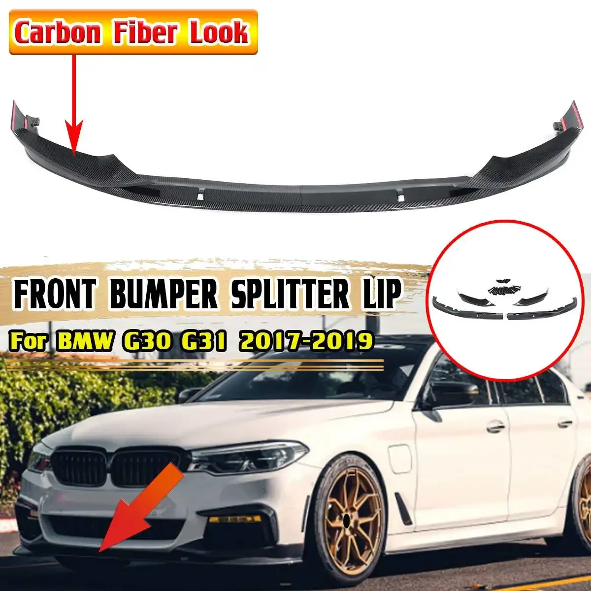 

4x Car Front Bumper Lip Spoiler Splitter Surround Molding Cover For BMW G30 G31 M Sport 2017-2019 Bumper Lip Deflector Body Kit