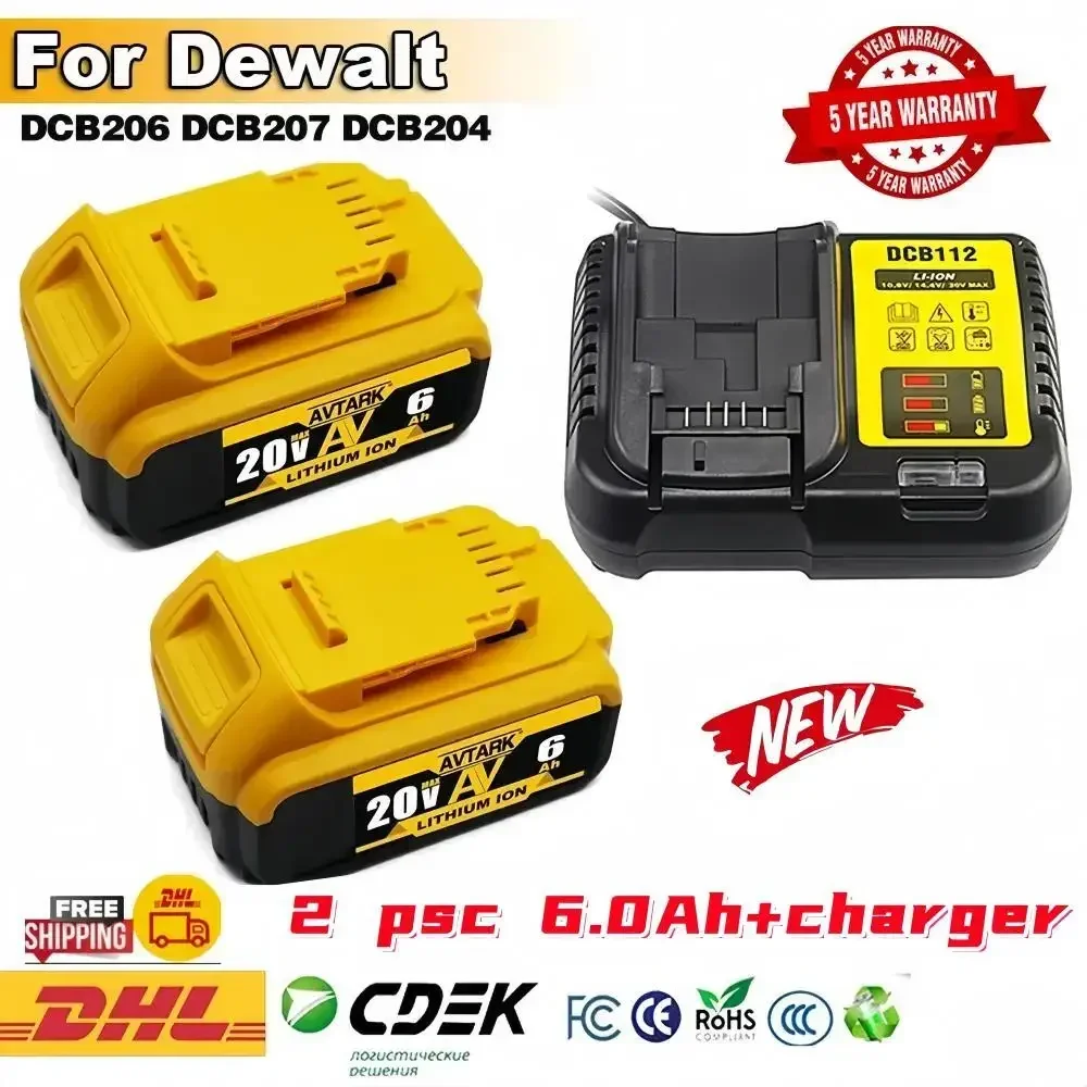 

Сменный аккумулятор 20 в для Dewalt DCB200 Ач/Ач, совместим с Dewalt DCB205 DCB182 20 в, инструменты, аккумулятор и зарядное устройство