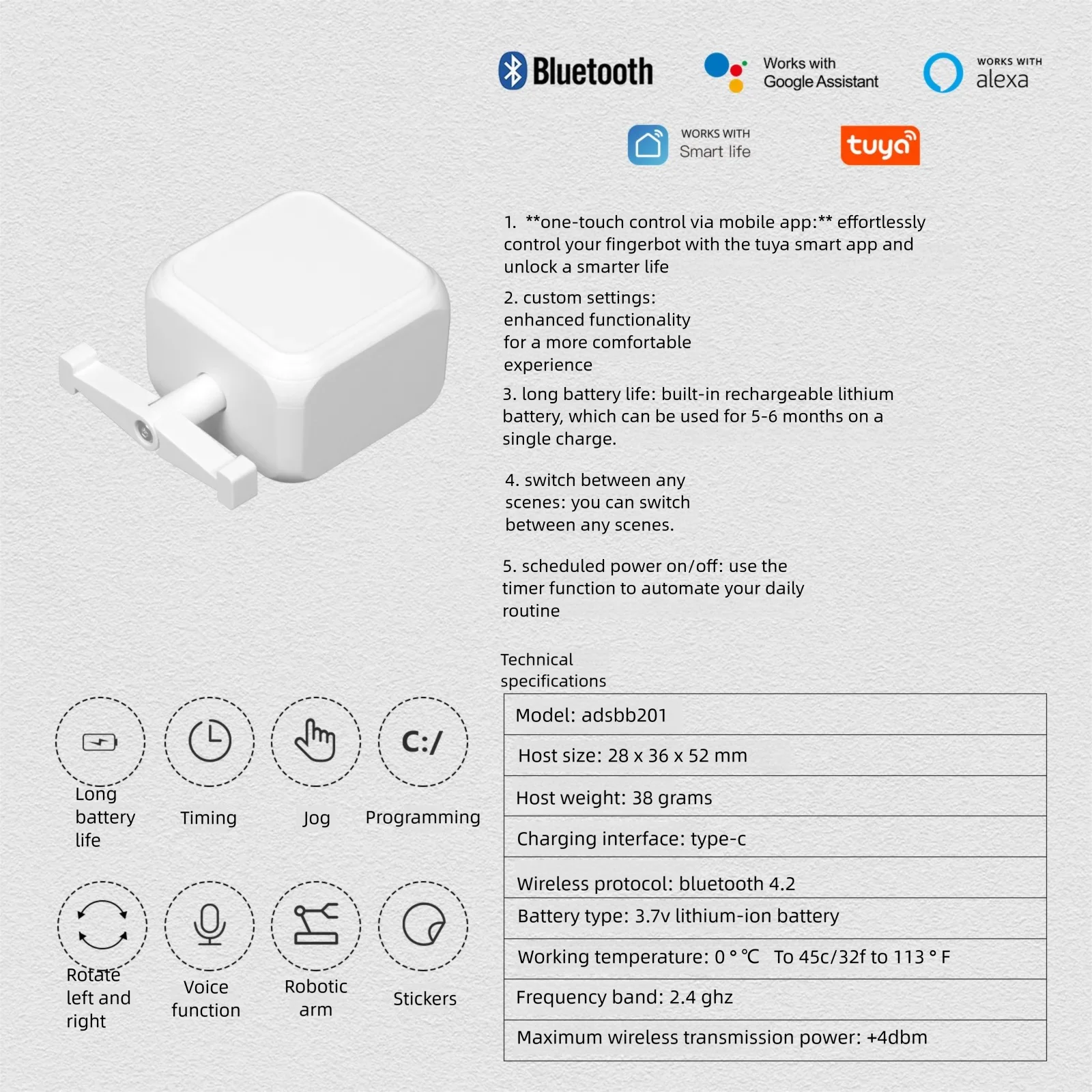 2026 Tuya Bluetooth Fingerbot Robot botón interruptor basculante control remoto prensa Robot soporte Google Home Alexa asistente de voz