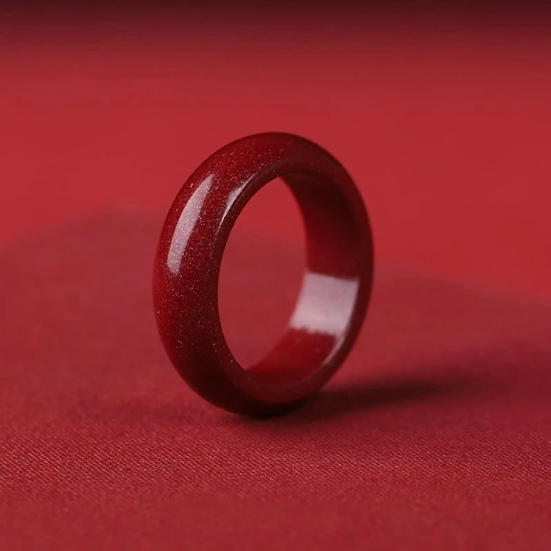 Natural  Mineral Cinnabar Ring Female Fine Red Plain Ring Super Self-discipline Original Stone Ring Male Jewelry