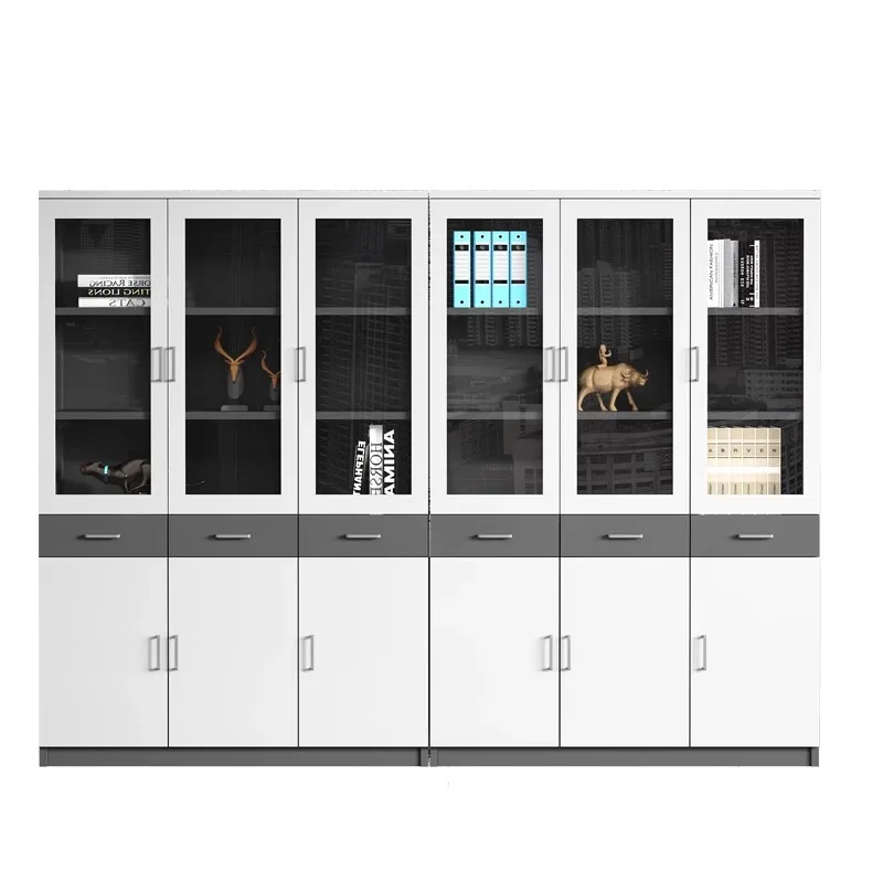 Company file cabinets, wooden archive cabinets, and office background cabinets combined