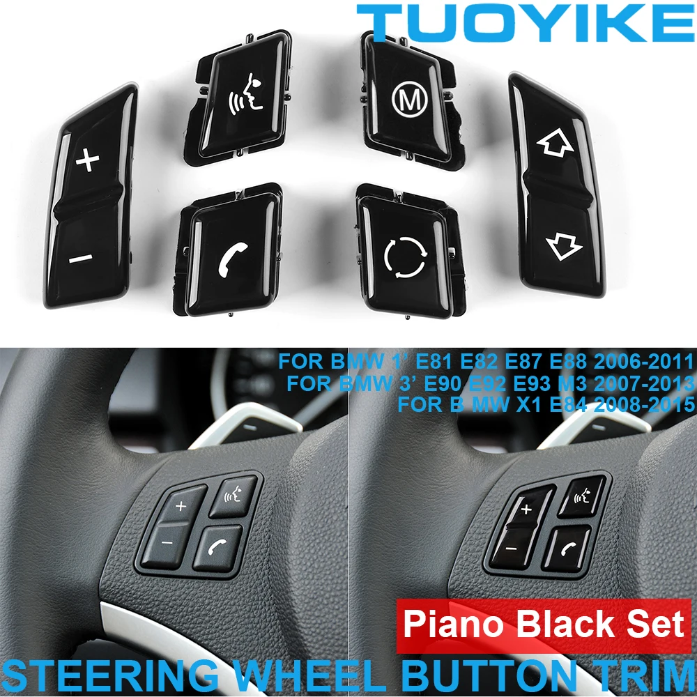 ABS Piano Black Interior Steering Wheel Button Key Cover Trim Replace For BMW 1 / 3-Series X1 M3 E84 E81 E82 E87 E88 E90 E92 E93