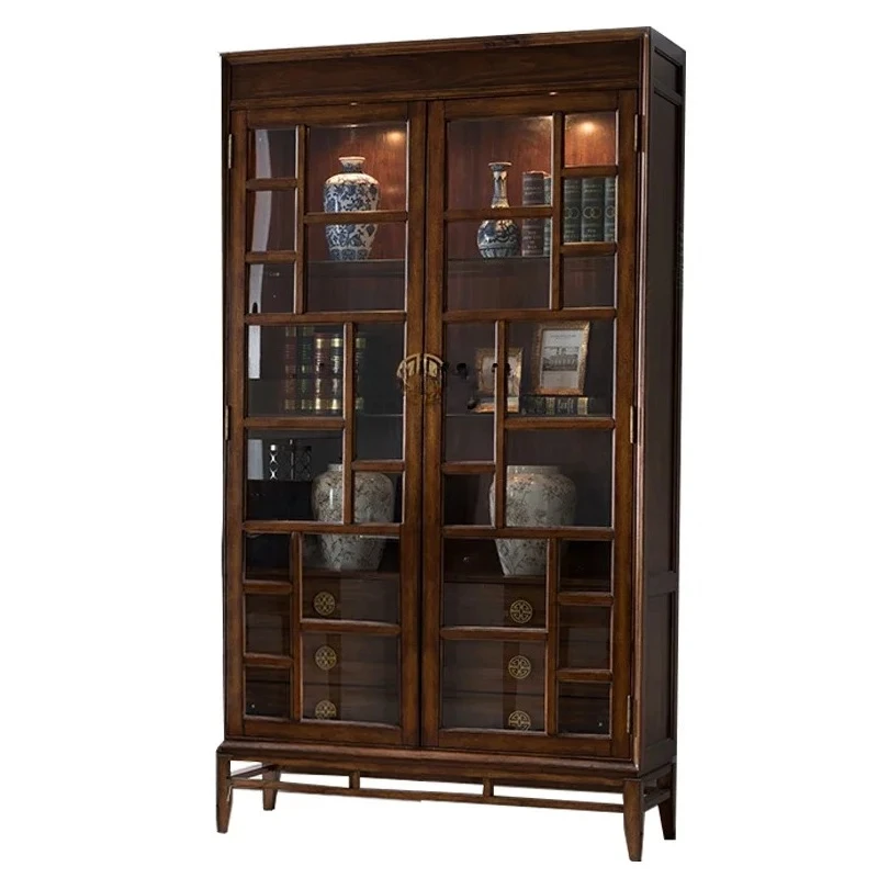

Solid Wood American Bookcase Modern Bookcase with Glass Door Display Cabinet Chest of Drawers for Bedroom Furniture