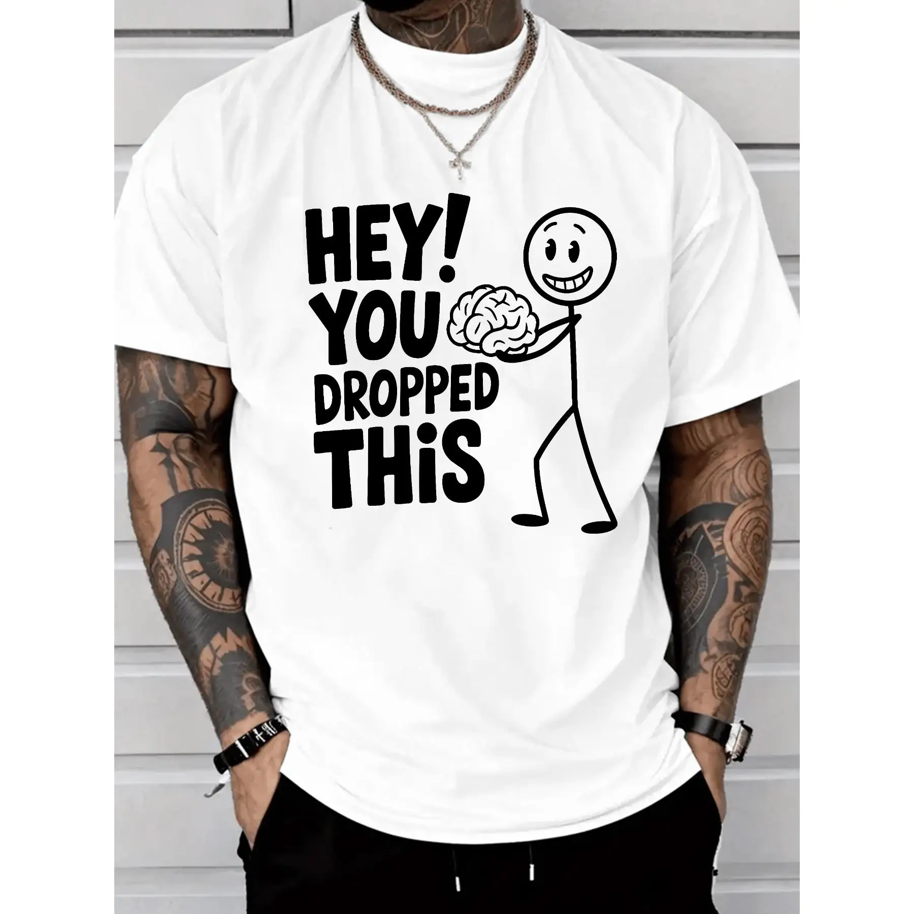 

Funny "Hey You Dropped This" T-Shirt, Sarcastic Brain Graphic Tee, Men's Humorous Saying Top, Novelty Streetwear, Joke Gift