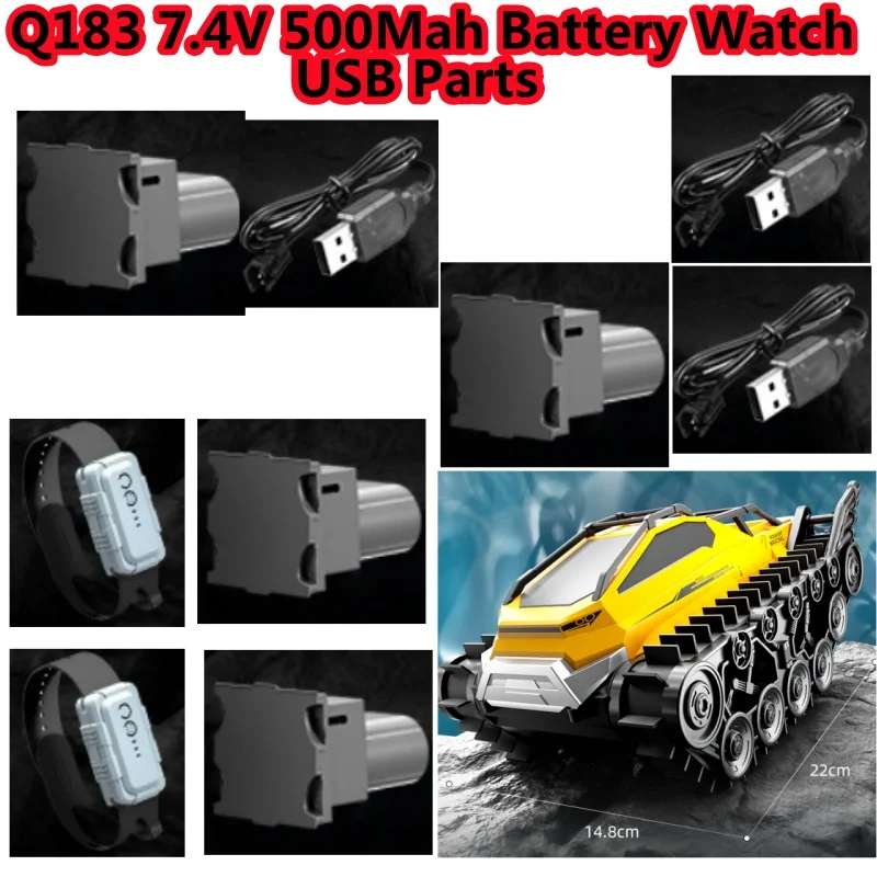 

Q183 Amphibious Track All-Terrain Remote Control RC Tank Car Truck Spare Parts Accessories 7.4V 500Mah Battery/USB/Watch