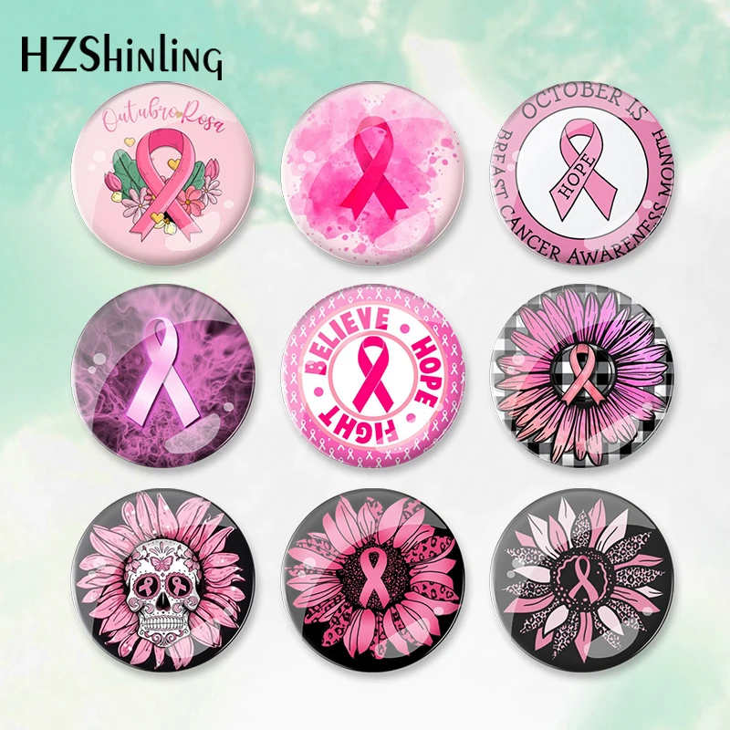 2023 New Breast Cancer Awareness Hope Pattern round Button Badge Brooch For Clothes Backpack Decoration Pin Jewelry