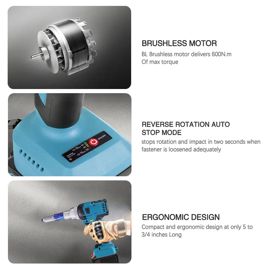 Cordless Electric Riveter Gun Brushless Screwdriver Applicable Rivet 2.4-4.8mm Riveting Tool for Makita 18V Battery (No Battery)