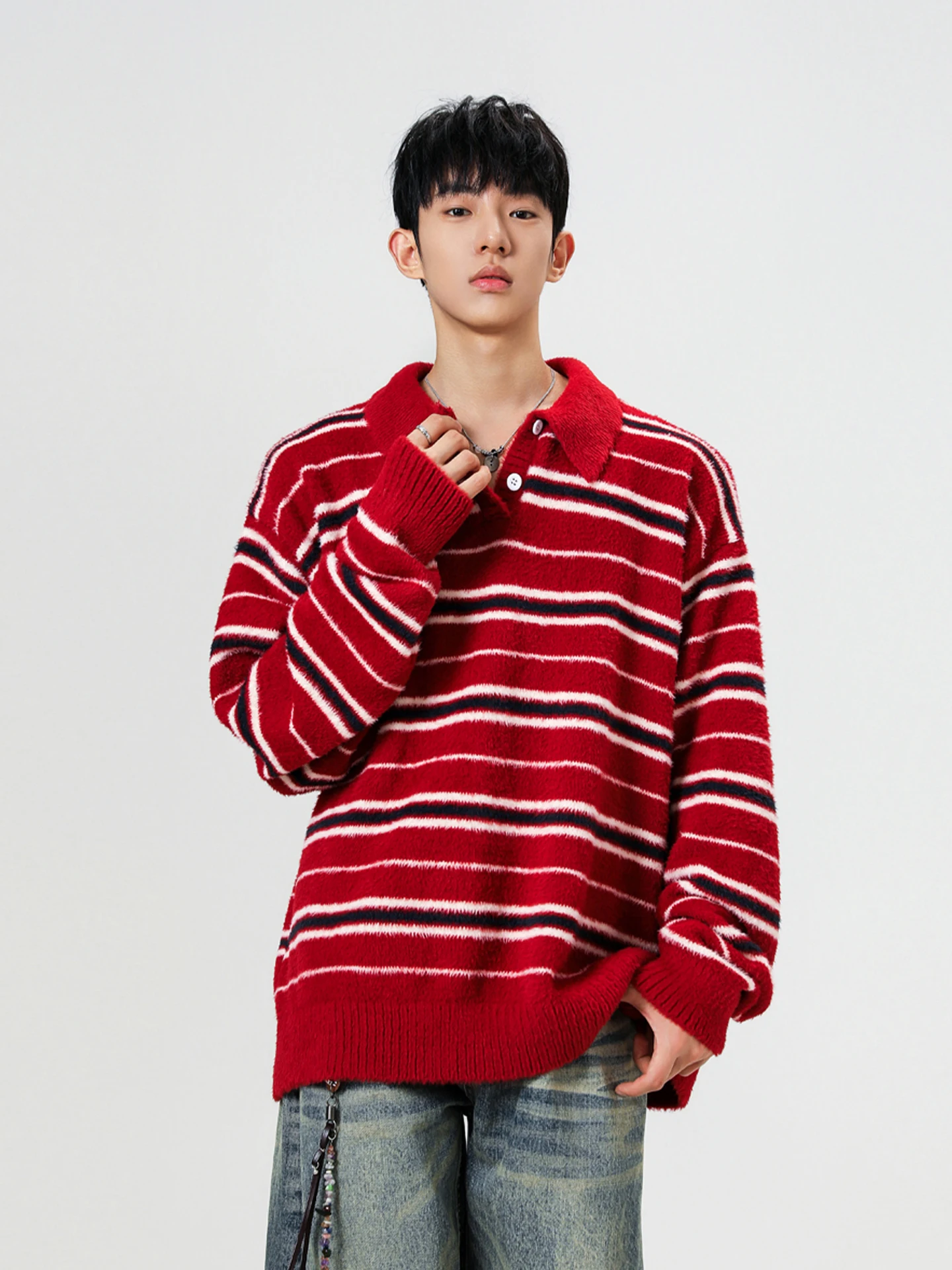 

American Retro Striped Ne Sweater Men Winter Casual Loose Lazy Sle Knitted irt Men Comfortable Soft Polyester Fiber