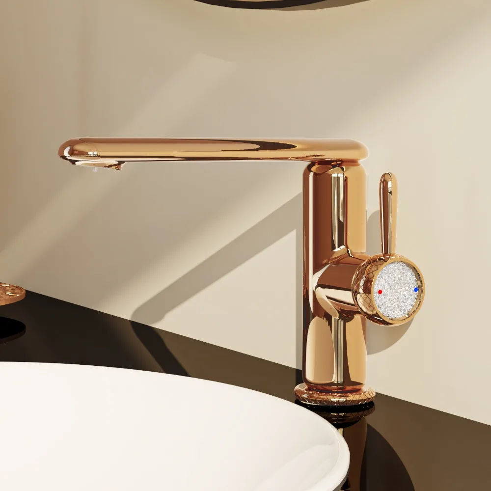 

Rose Gold Basin Faucet Brass Bathroom Sink Rotating Tap Hot Cold Water Mixer