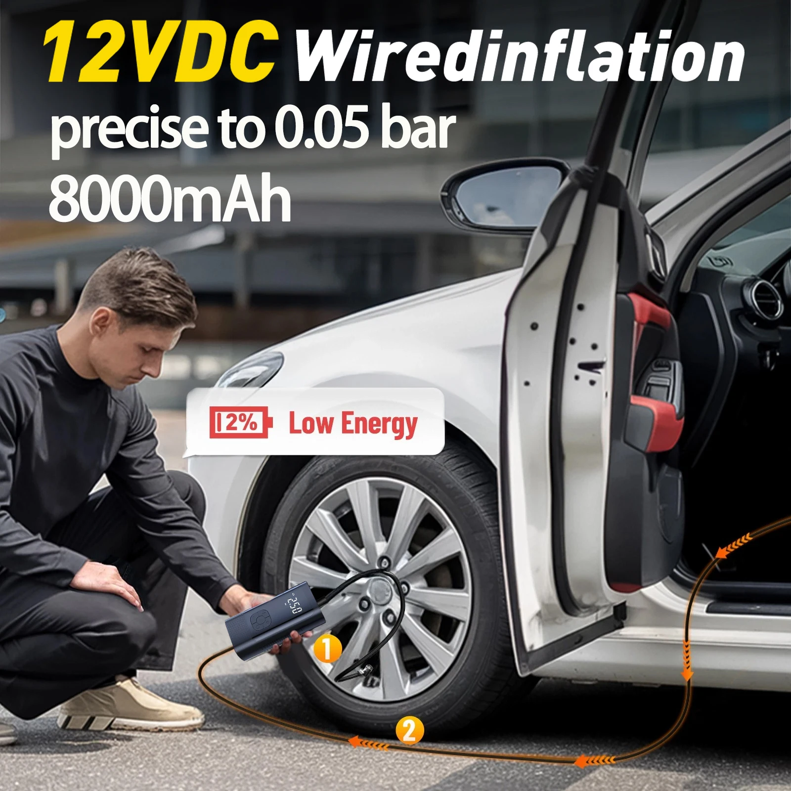 Inflatable Pump Portable 2 power supply modes and 4 preset air pressures Digital Display Car Motorcycle Tire With USB output