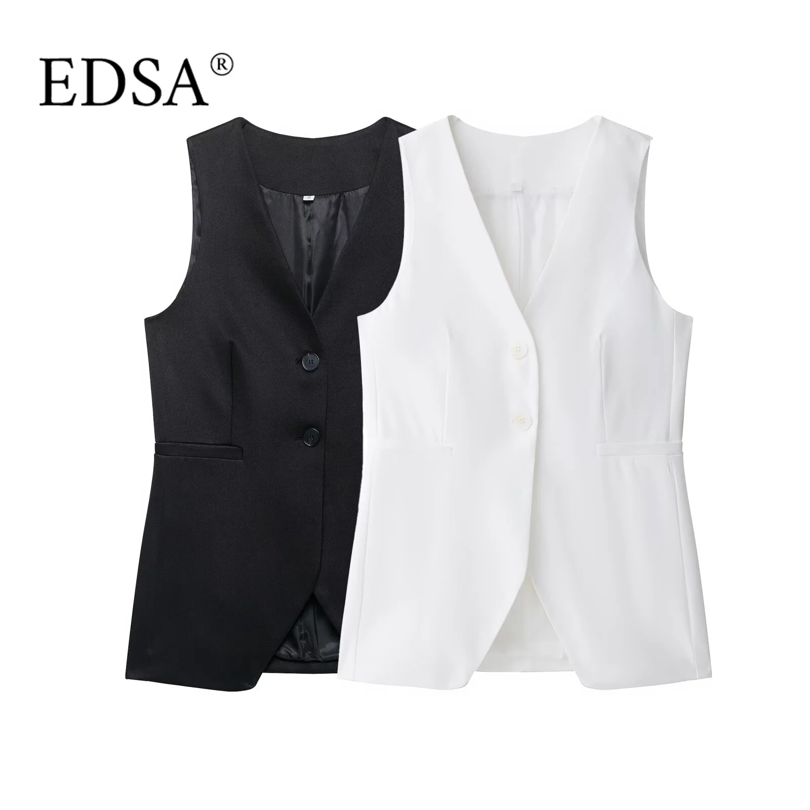 

EDSA Women V-Neck Vest Sleeveless Single Breasted Waistcoat Slim Female Tops
