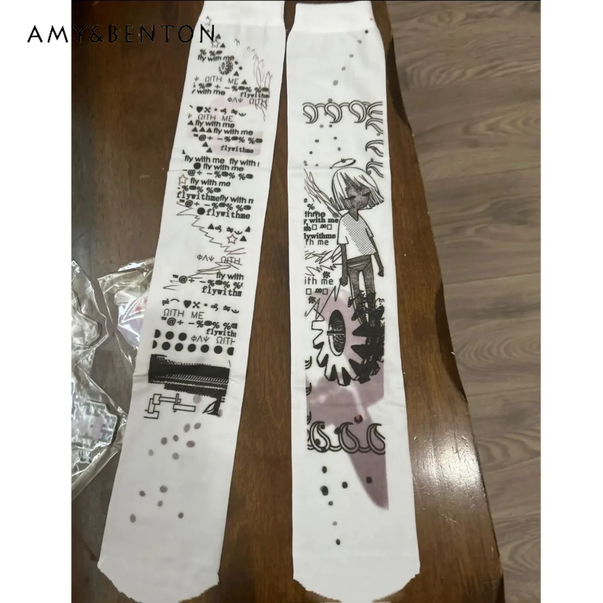 Two Dimensional Dark Anime Print Punk Rock Sexy Thigh High Stockings Subculture Hot Girl Y2K Stockings Versatile Bottom Socks