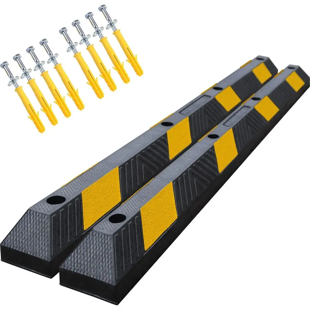 

72" Heavy-Duty Rubber Parking Curb, Installation Kits Included 6-oot Wheel Stopper or Garage, Driveway & Parking Lot Vehicles Tr
