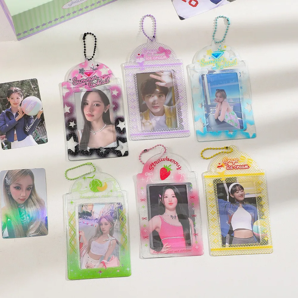 Transparent Tape Flashing PVC Card Sleeve For Girls Three Inch Card Display Pendant Bus Card Storage