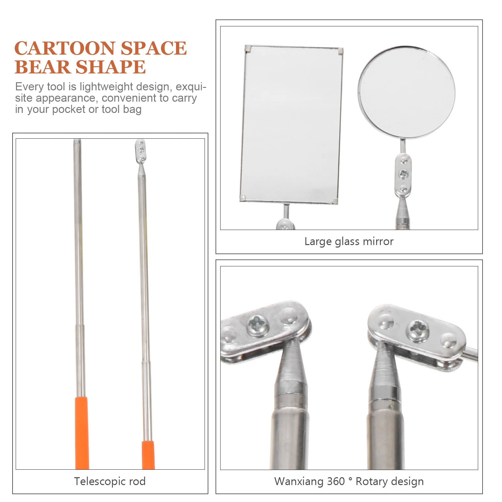Espejo de inspección de coche, herramienta telescópica giratoria de 360 grados para reparación de automóviles, herramienta de inspección de material rodante, 2 uds.