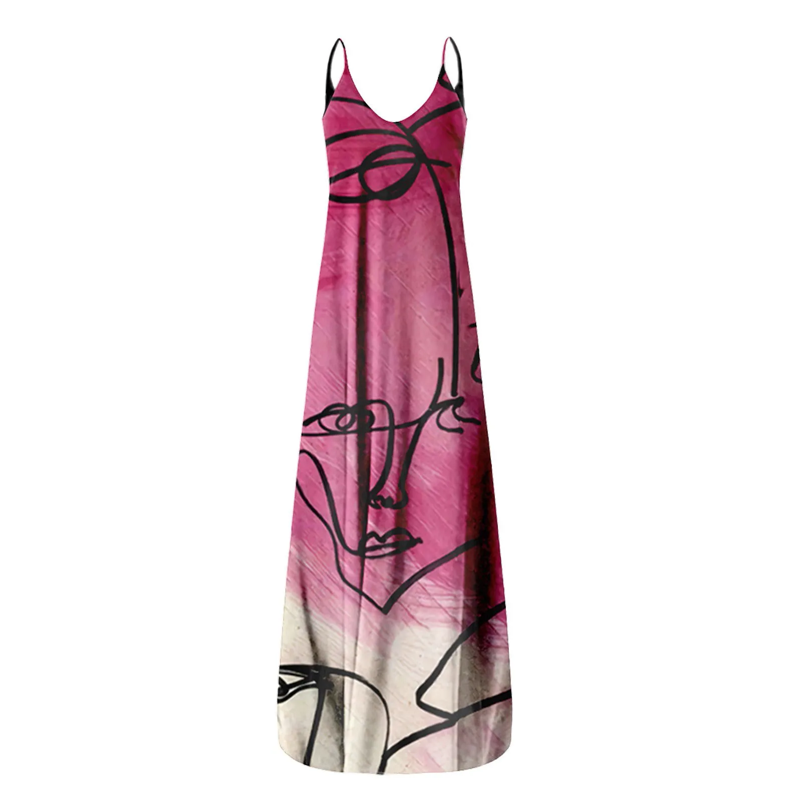 Pregnant Women\'s Summer Strapless Long Dress With Abstract Face Digital Print  Stylish  Comfortable For Streetwear Breathable