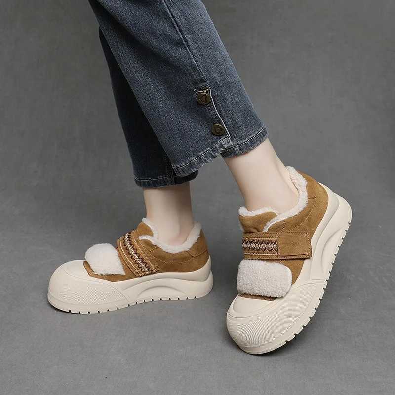 Lamb Velcro Platform Cotton Shoes Women's Winter Fleece Board New Popular Versatile Warm Bread Sneakers Slip-on