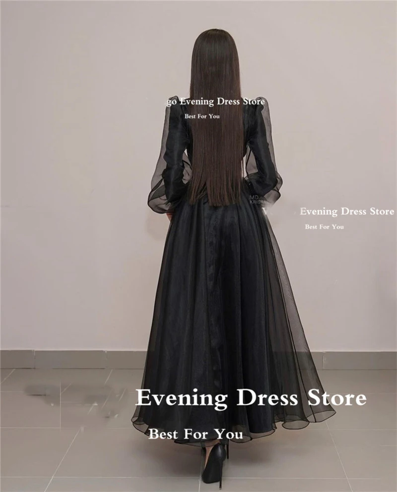 OLOEY Modest Simple Organza Evening Dresses Long Sleeves Jewel Neck Ankle Length Arabic Women Formal Party Prom Gowns 2023