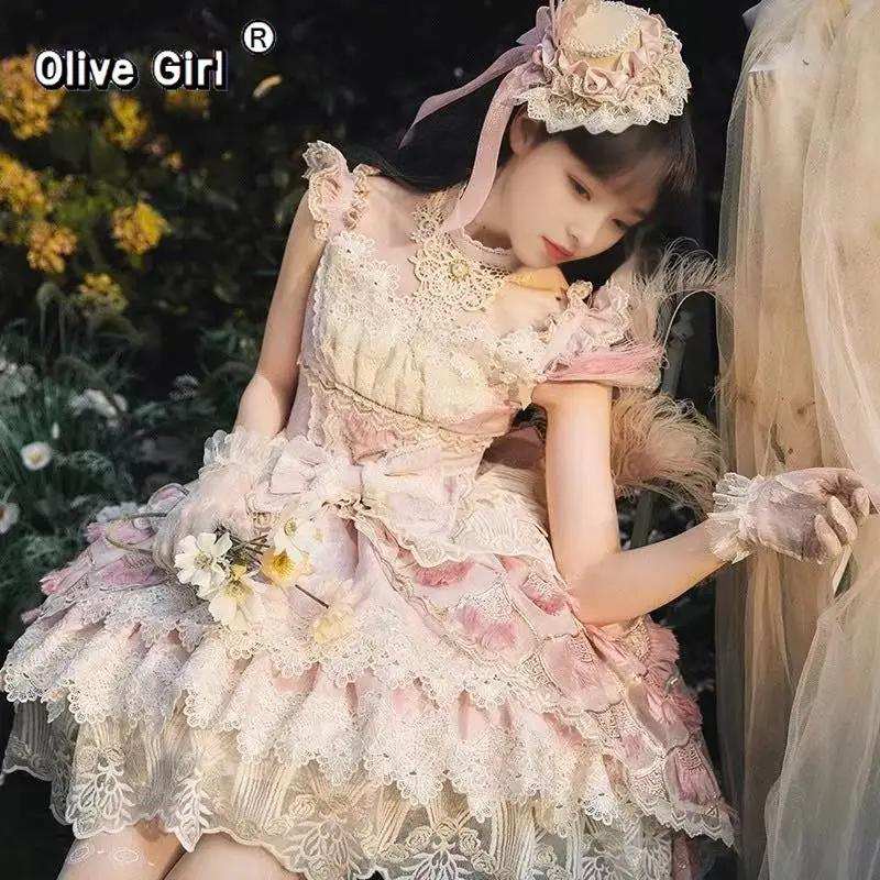 

Lolita Dress JSK Sweet Flower Wedding Party Lace Lace Bow Strap Daily Tail Lolita Gift Necklace Cosplay Costumes