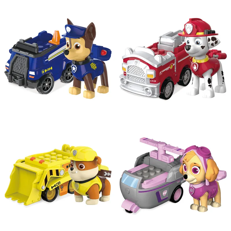 Genuine Paw Patrol Vehicle Chase Skye Marshall Pull Back Cars Playset Building Blocks Ryder Figure Children Toys Birthday Gifts