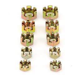 Porca com fenda hexagonal para Kart ATV, veículo off-road, quad bike, eixo traseiro, peças da cabeça da bola, ATV, M10, M12, M14, M16, M20, 50cc-250cc, 2 pcs