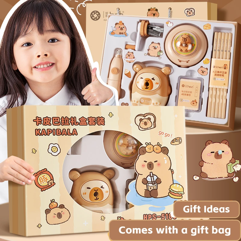 

Kuromi Capybara Stationery Gift Set Electric Pencil Sharpener Eraser for School Office Cute Kids Art Supplies Student Tool