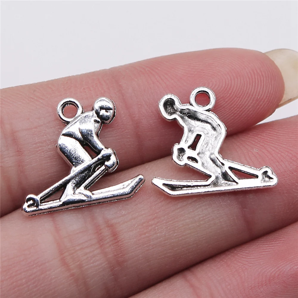 

Wholesale 200pcs/bag 17x19mm Ski Charms Wholesale Antique Silver Color For Jewelry Making Zinc Alloy Charms