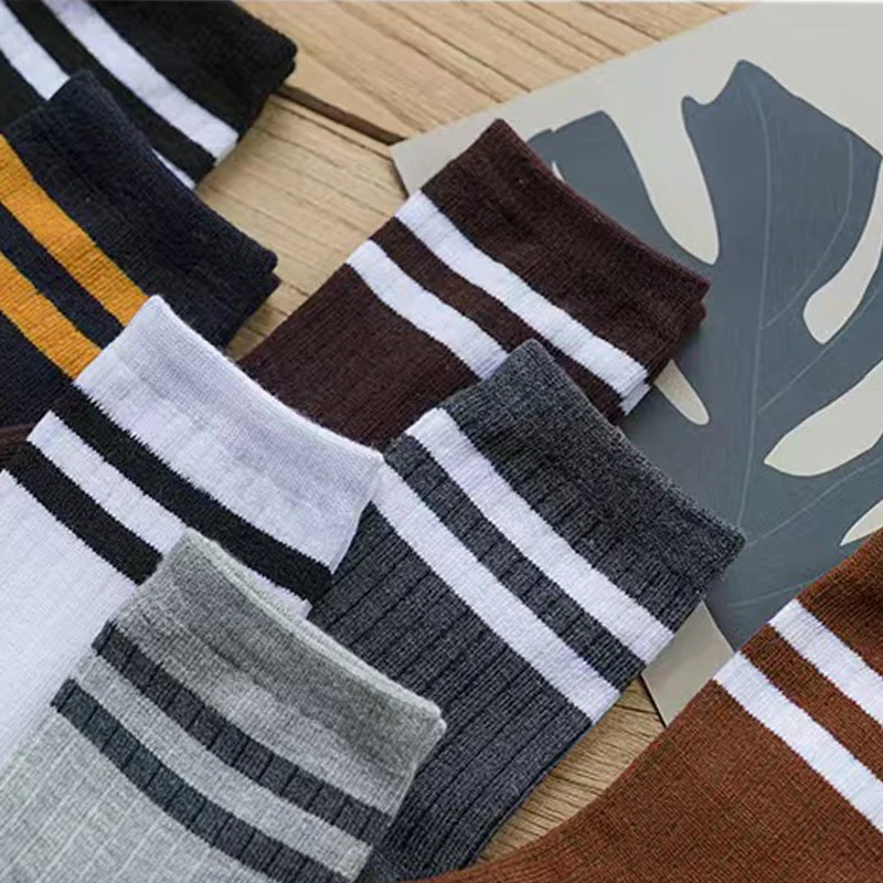 5 Pair Men's New Striped Casual Breathable Socks High Quality Harajuku Retro Socks Men's Cotton Socks